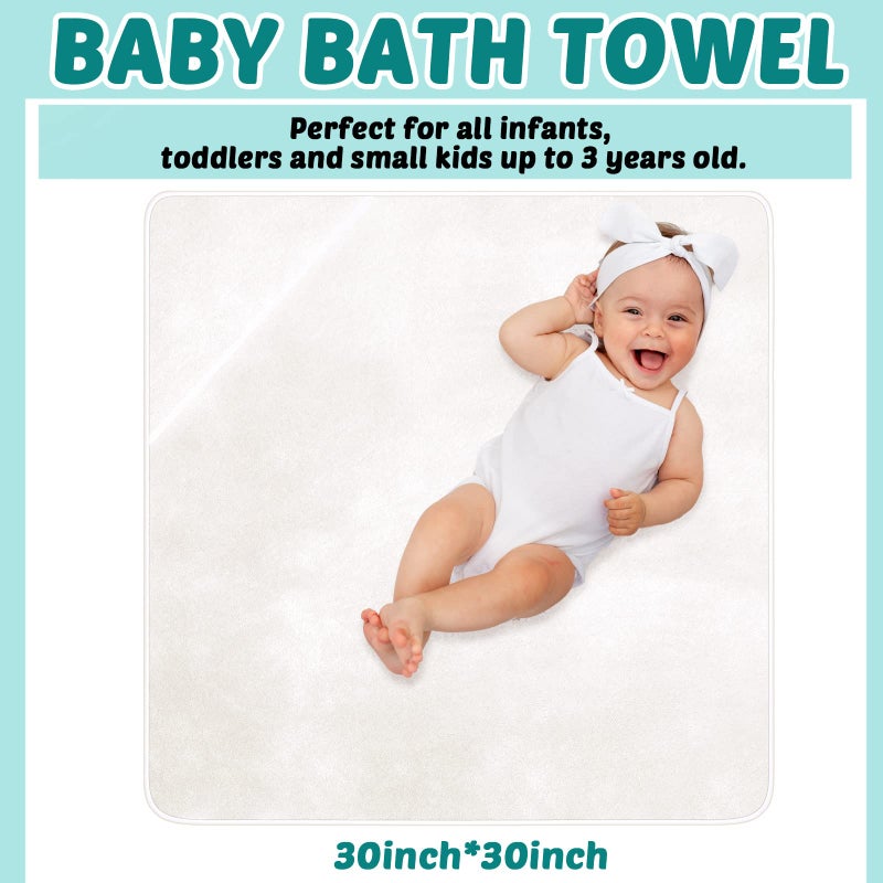 Chumia 6 Pack Baby Bath Towel Coral Fleece Soft Absorbent Newborn Hooded Towel for Kid 30 x 30 Inch Toddler Bath Blanket for Babies Infant Shower Gift(White) - Image 2